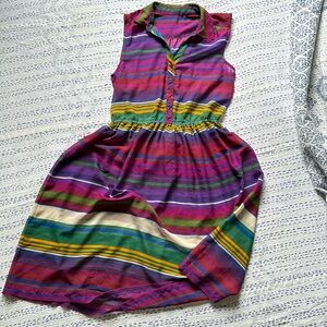 vintage multi colored striped sleeveless dress with collar and half buttons